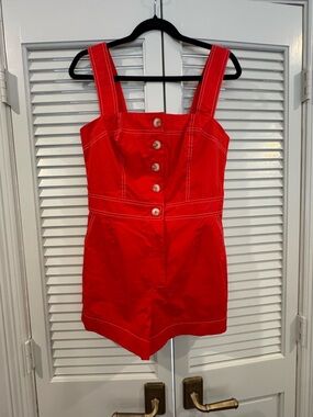 Women's Red Button-Front Romper Jumpsuit
